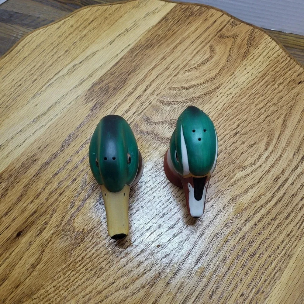 VTG Mallard Duck Head Salt And Pepper Shakers Set Large Ceramic